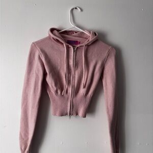 Edikted Pink Cropped Zip Hoodie Cardigan